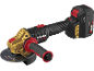Cordless angle grinder with a golden casing and a black 4.0 Ah battery