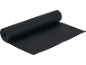 Black yoga or fitness mat, partially rolled up.