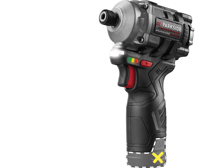 Cordless impact driver with charge indicator and light.