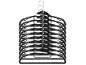 Stack of 11 black clothes hangers with grey anti-slip details and metal hooks.