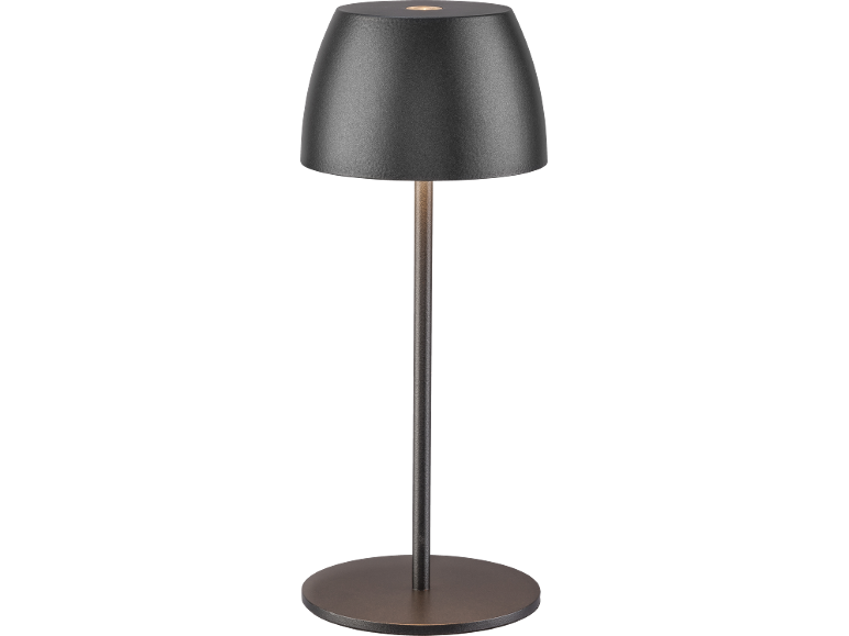 Table lamp with a matte black shade and base.