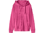 Pink women's velour zip-up hoodie with pockets