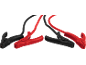 Black and red car jump starter cables with alligator clips.
