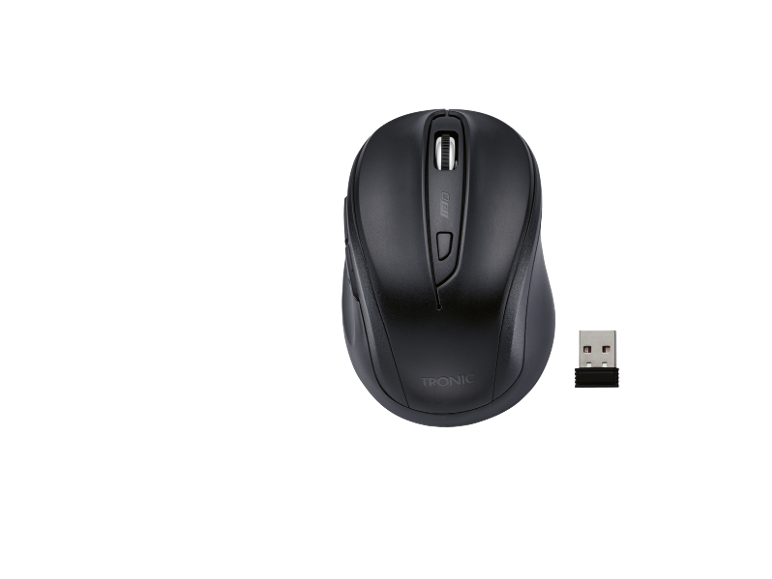 Wireless mouse and USB receiver.