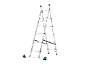 Foldable aluminum ladder with green details, in an 'A' position.