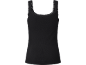 Black ribbed camisole with lace detailing on the shoulders and neckline.