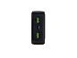 Black charger with two USB-A ports and one USB-C port.