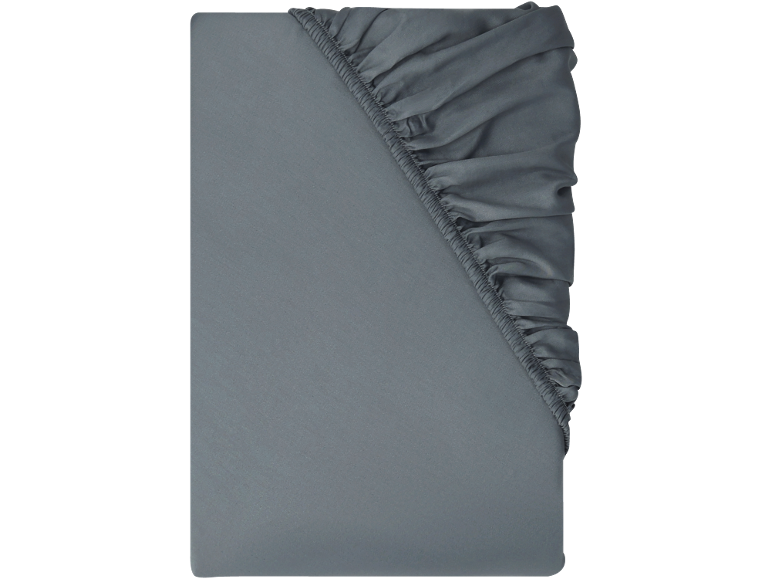 Gray fitted sheet folded diagonally.