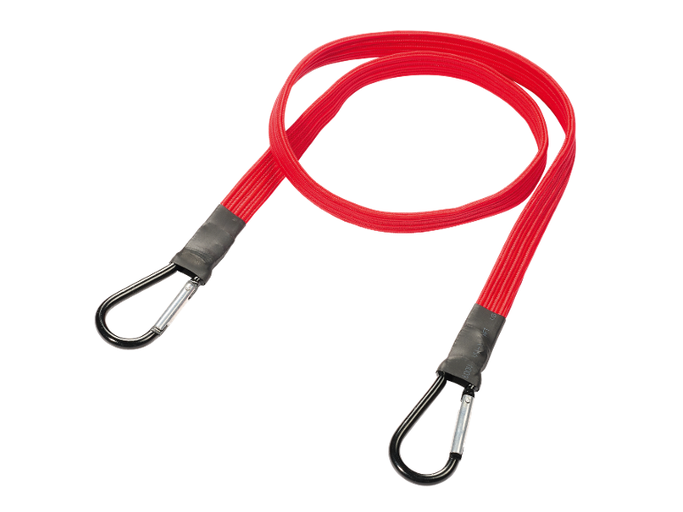 Red elastic strap with two carabiners.