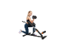 Woman exercising with a dumbbell on a preacher curl bench.