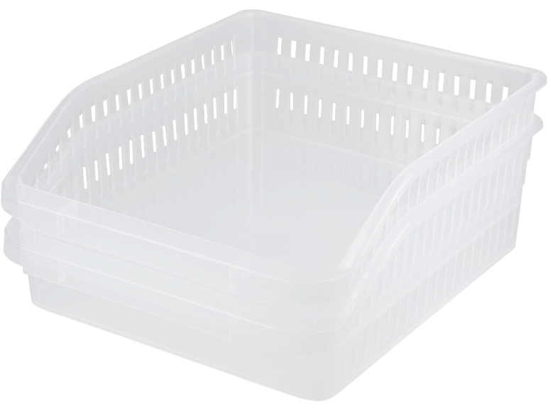 Stackable clear plastic storage baskets