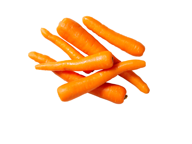 A pile of fresh, orange carrots on a black background.