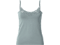 Light blue women's camisole with a V-neckline and lace trim.