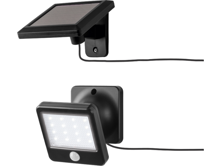 Solar spotlight with motion sensor and separate solar panel.