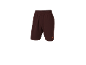 Brown sports shorts with an elastic waistband and a small orange logo.