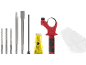 Set of drill bits, chisels, chuck grease, and a cleaning cloth.