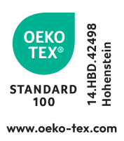 OEKO-TEX® STANDARD 100 certification seal with number 14.HBD.42498 Hohestein