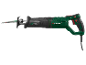 Green and black electric reciprocating saw with wood blade