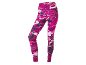 Women's leggings with an abstract pattern in shades of pink, white, and black.