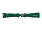 Green and red garden tool with textured handles, disassembled in the center.