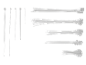 Various sizes and bundles of white cable ties on a black background.