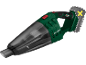 Cordless handheld vacuum cleaner in green and black, with a transparent dust container.