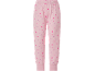 Pink children's jogging bottoms with floral and dot pattern.