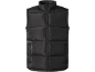 Men's black puffer vest with a front zipper.