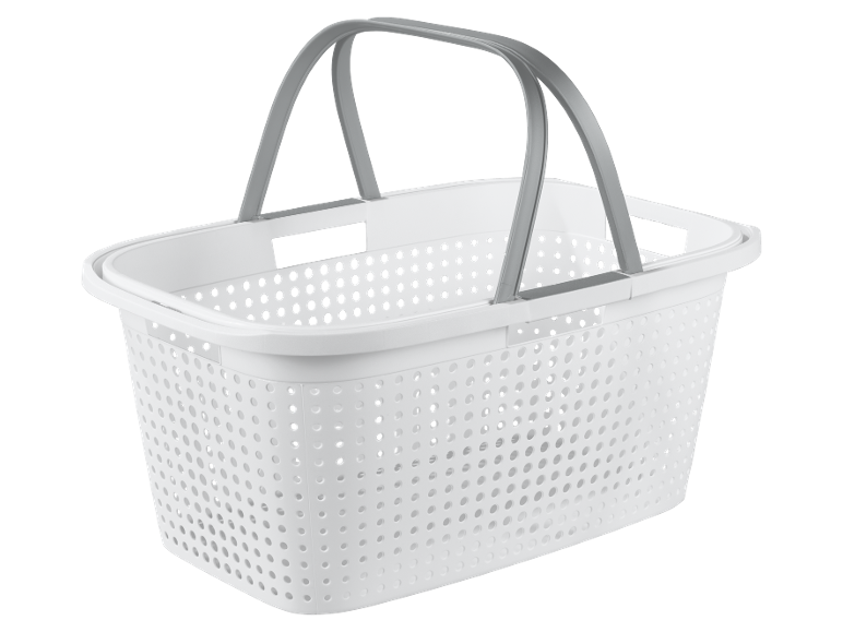 White plastic basket with grey handles