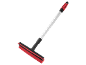 Window squeegee with red sponge and telescopic handle.