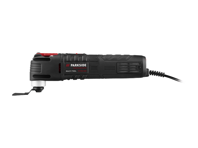 Black and red multi-tool with text 'MULTI-TOOL PPFMW 550' and an attached blade.