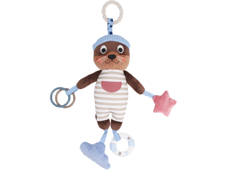 Plush seal toy with rings and star, for babies.