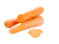 Whole and sliced carrots, fresh and orange.