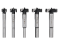 Set of five Forstner drill bits sized 15, 20, 25, 30, and 35 mm.