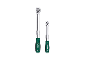 Two ratchet screwdrivers with green handles, one longer and one shorter.