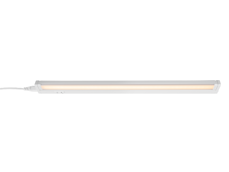 White LED under-cabinet light with a warm glow and an integrated on/off switch.