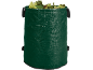 Green garden bag filled with autumn leaves.