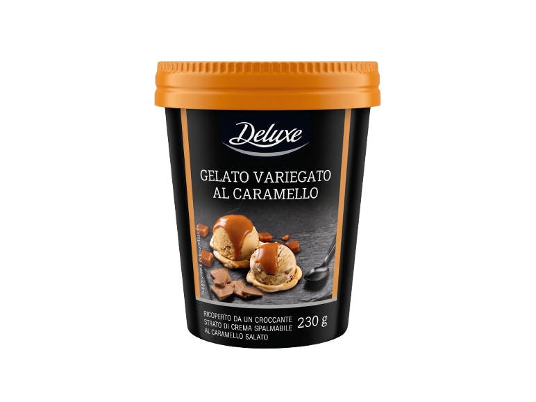 Caramel ice cream tub, covered with a crunchy salted caramel spread, 230g