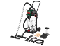 Wet and dry vacuum cleaner with various nozzles, hose, filter, and dust bag.