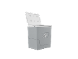 Light gray cooler with an open lid and indentations for drinks.
