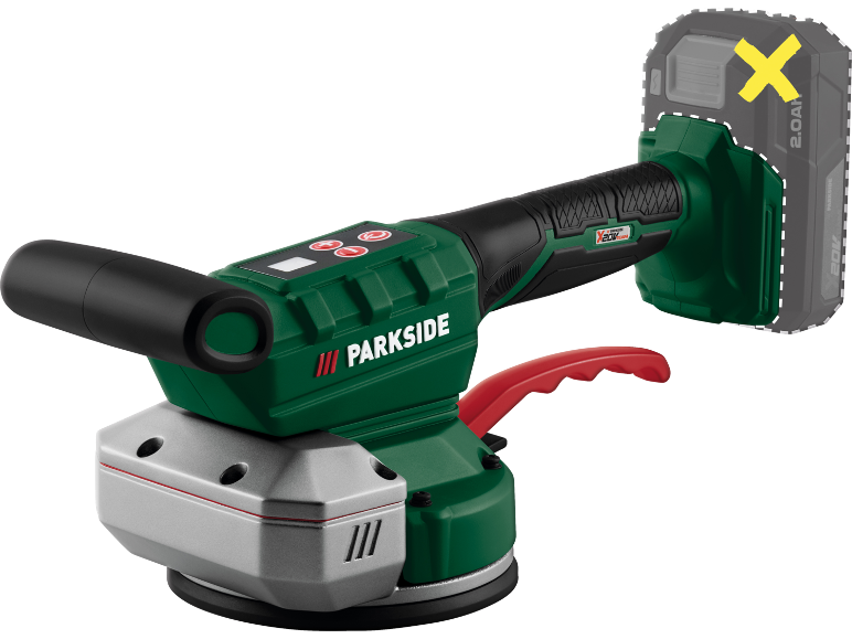 Cordless tile vibrator with handle and removable 2.0Ah battery