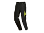 Black work trousers with neon yellow stitching and pockets.