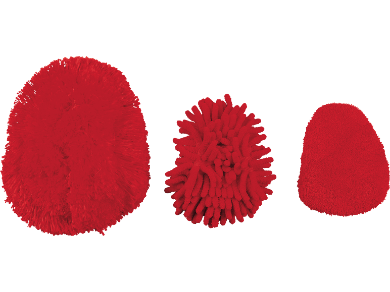 Three red microfiber cloths of varying shapes and textures on a black background.