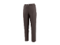 Brown straight-leg trousers with button closure and pockets.