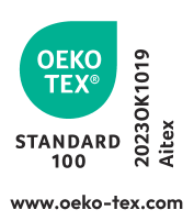 Standard 100 textile certification seal, number 2023OK1019, AITEX.