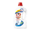 Bottle of sanitizing laundry detergent, fragrancing up to 72 hours, effective at low temperatures.