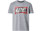 Grey men's T-shirt with a graphic logo print in grunge style.