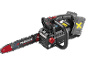 Cordless chainsaw with a black and red design, featuring a safety brake and no battery.