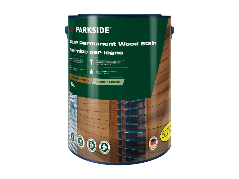 Parkside PUR Permanent Wood Stain, 5L, walnut wood stain for indoor and outdoor use.