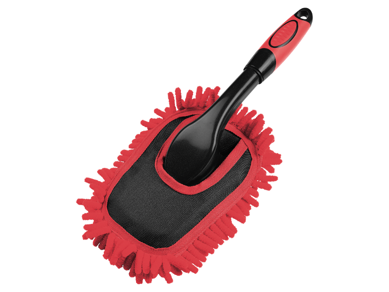 Red dust brush with black handle